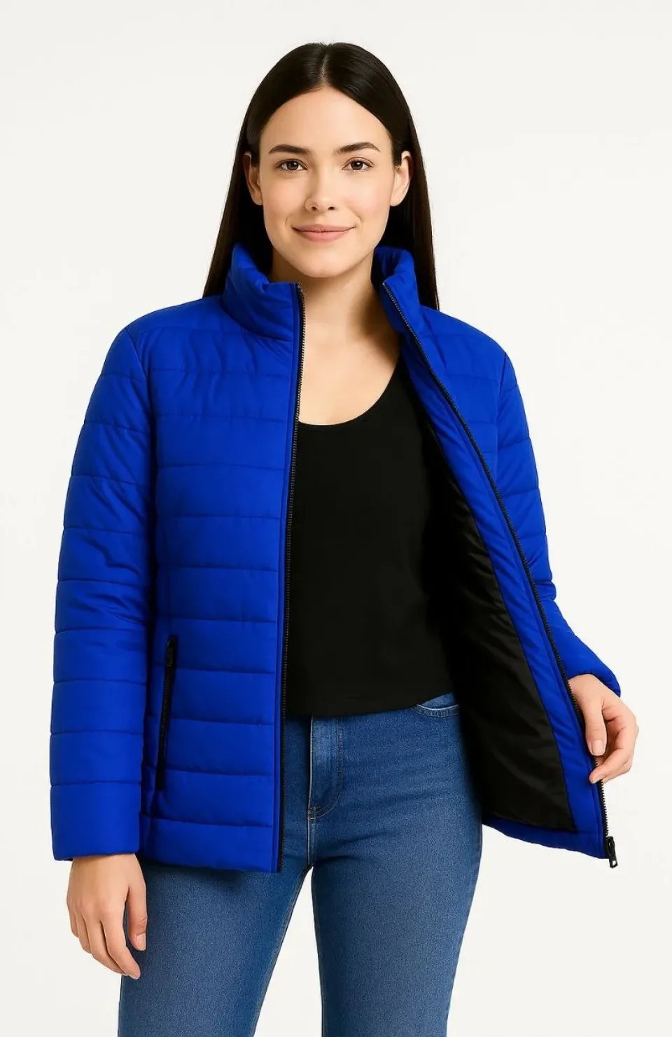 Kadın Bomber Mont Ceket – Su İtici Kumaş, Kapitone Astarlı, Fermuarlı, Kışlık - Saks Mavisi
