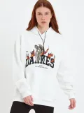 Kadın DANKES Baskılı Kapüşonlu Sweat - Beyaz Somersan Giyim | Kadın, Erkek ve Çocuk Moda