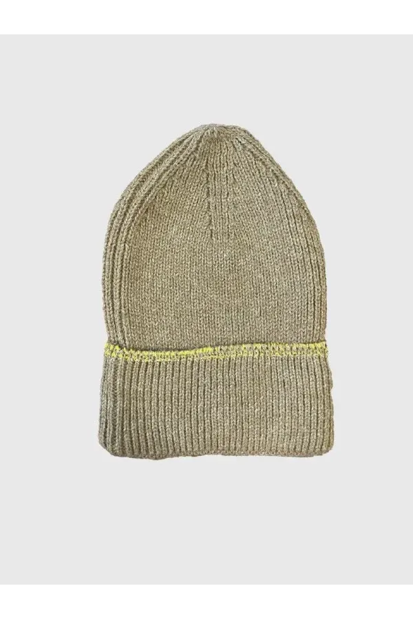 Kadın Dokuma Simli Triko Bere - Kahverengi