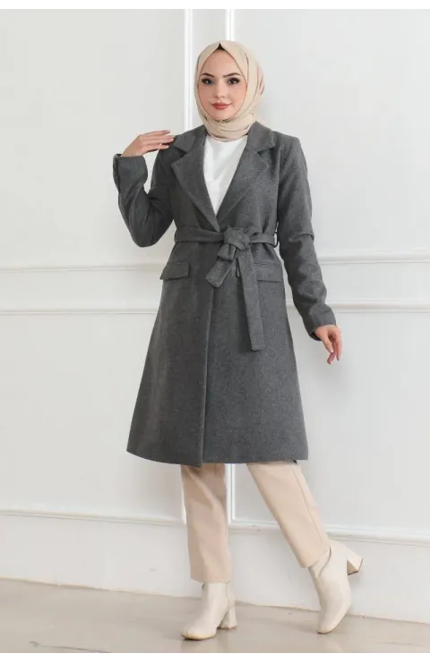 Kadın Düğmeli İçi Astarlı Kaşmir Kaşe Kaban - Bej