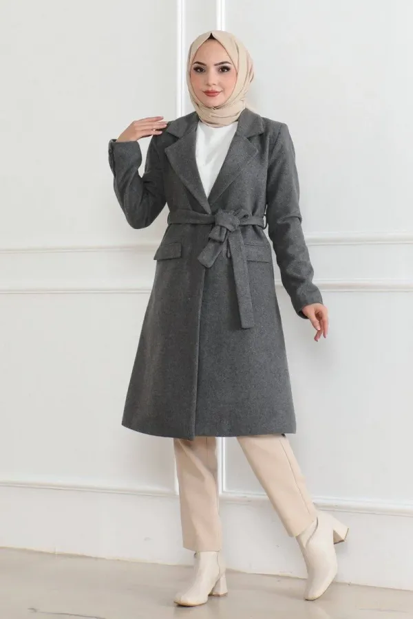 Kadın Düğmeli İçi Astarlı Kaşmir Kaşe Kaban - Bej