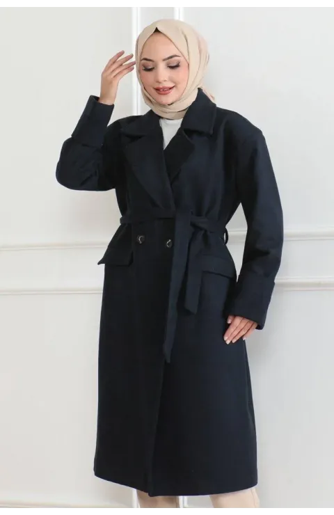 Kadın Düğmeli İçi Astarlı Kaşmir Kaşe Kaban - Laci