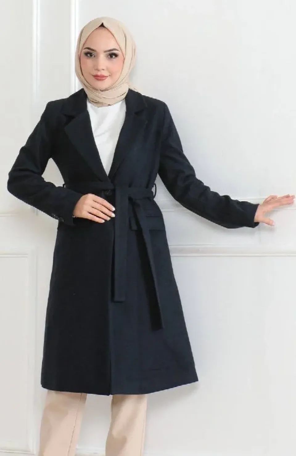 Kadın Düğmeli İçi Astarlı Kaşmir Kaşe Kaban - Lacivert Somersan Giyim | Kadın, Erkek ve Çocuk Moda