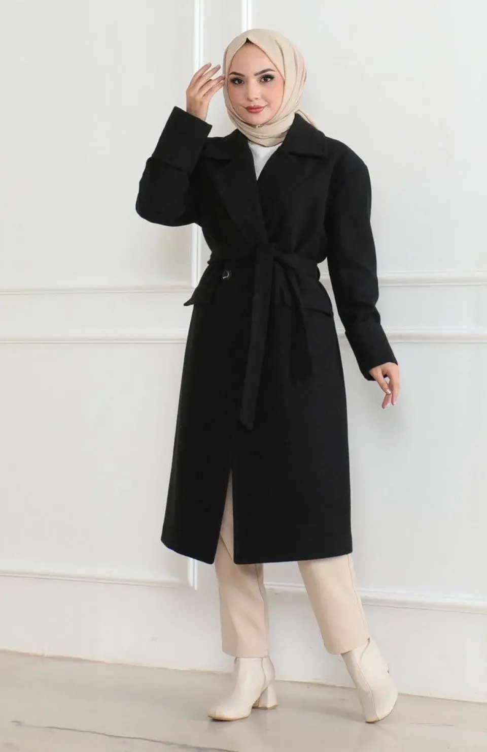 Kadın Düğmeli İçi Astarlı Kaşmir Kaşe Kaban - Siyah Somersan Giyim | Kadın, Erkek ve Çocuk Moda