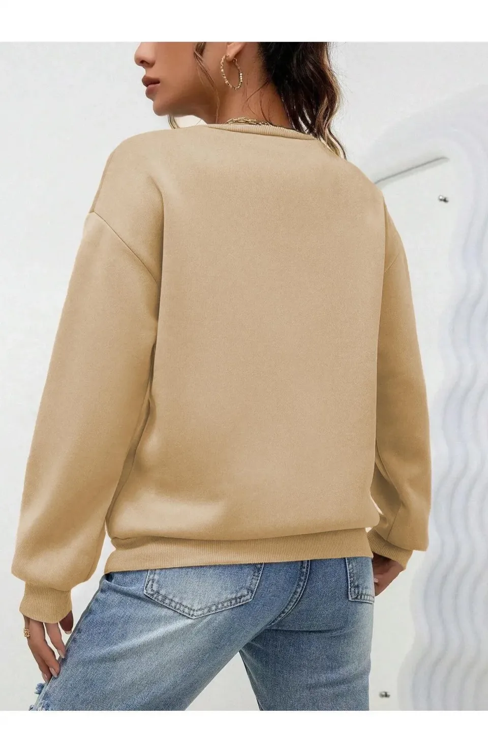 Kadın Düz Bisiklet Yaka Sweat - Bej Somersan Giyim | Kadın, Erkek ve Çocuk Moda