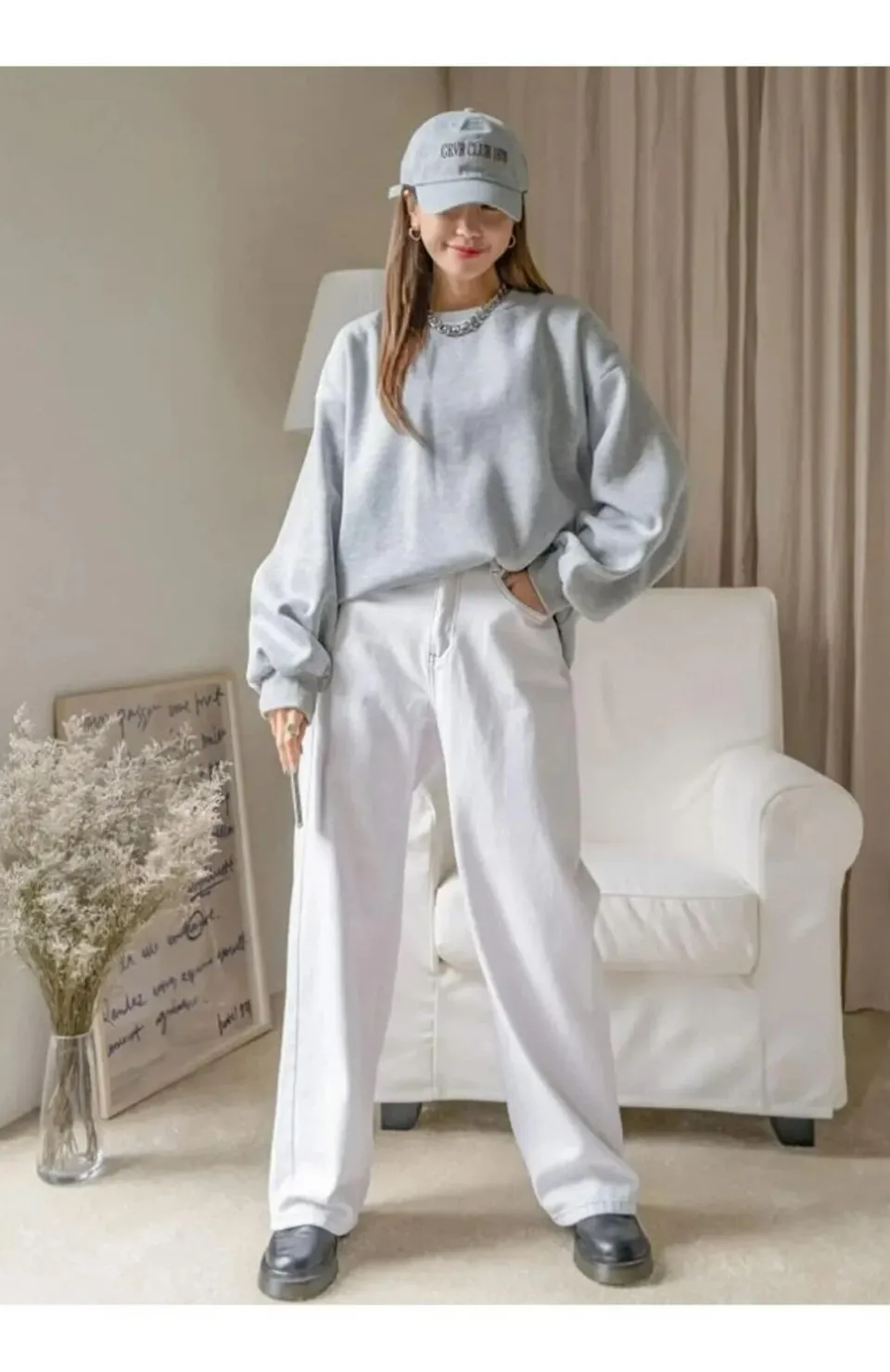 Kadın Düz Bisiklet Yaka Sweat - Gri