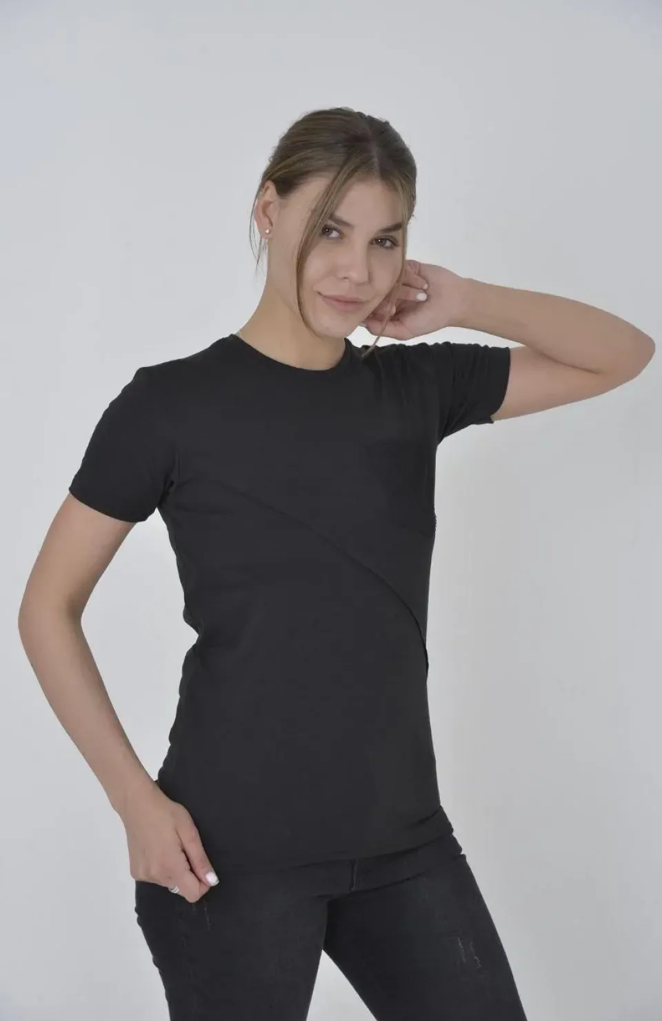 Kadın File Cepli Slim fit T-shirt - Siyah Somersan Giyim | Kadın, Erkek ve Çocuk Moda