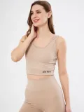 Kadın Fitilli Baskılı Crop - Bej