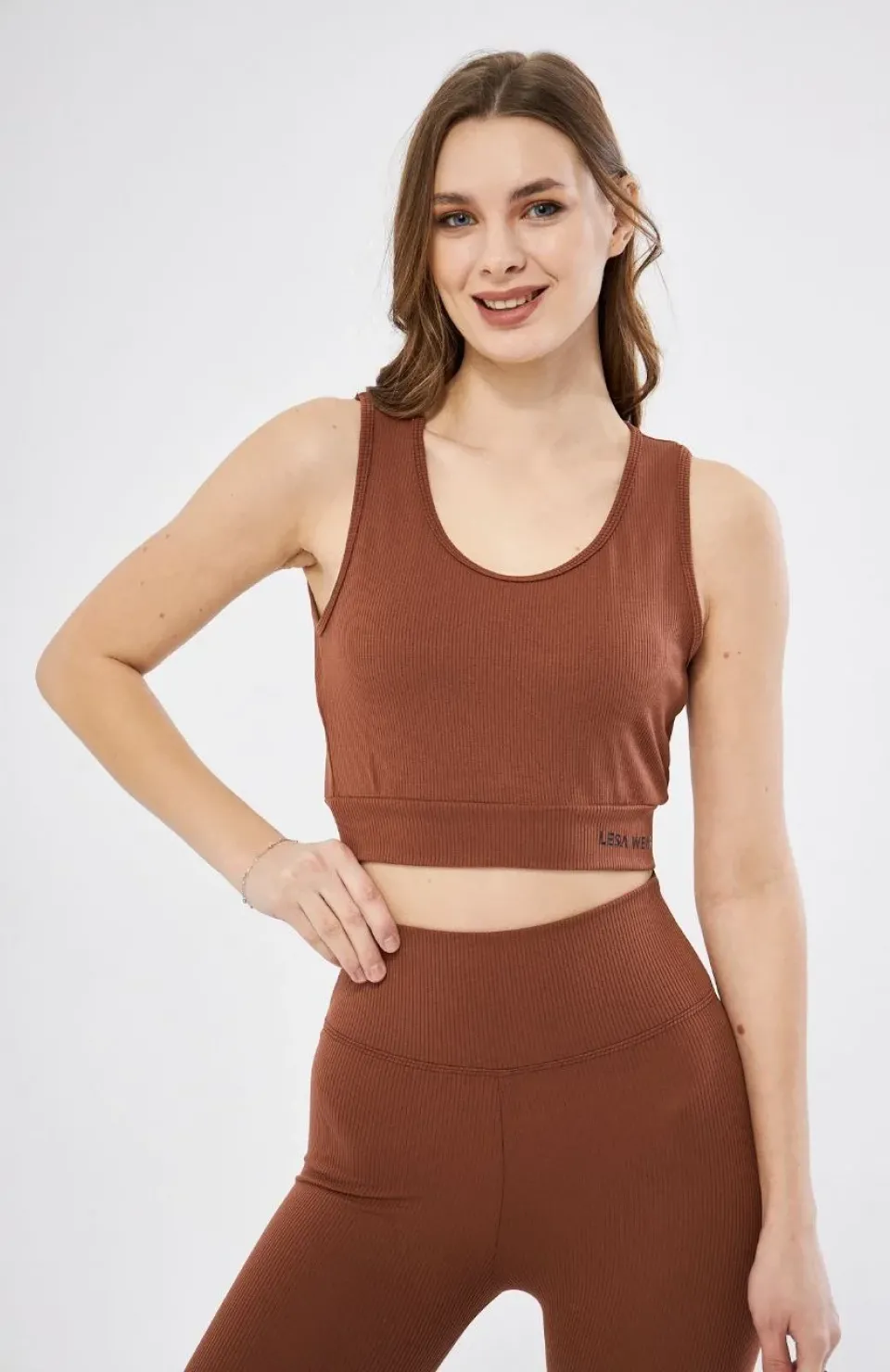 Kadın Fitilli Baskılı Crop - Kahve