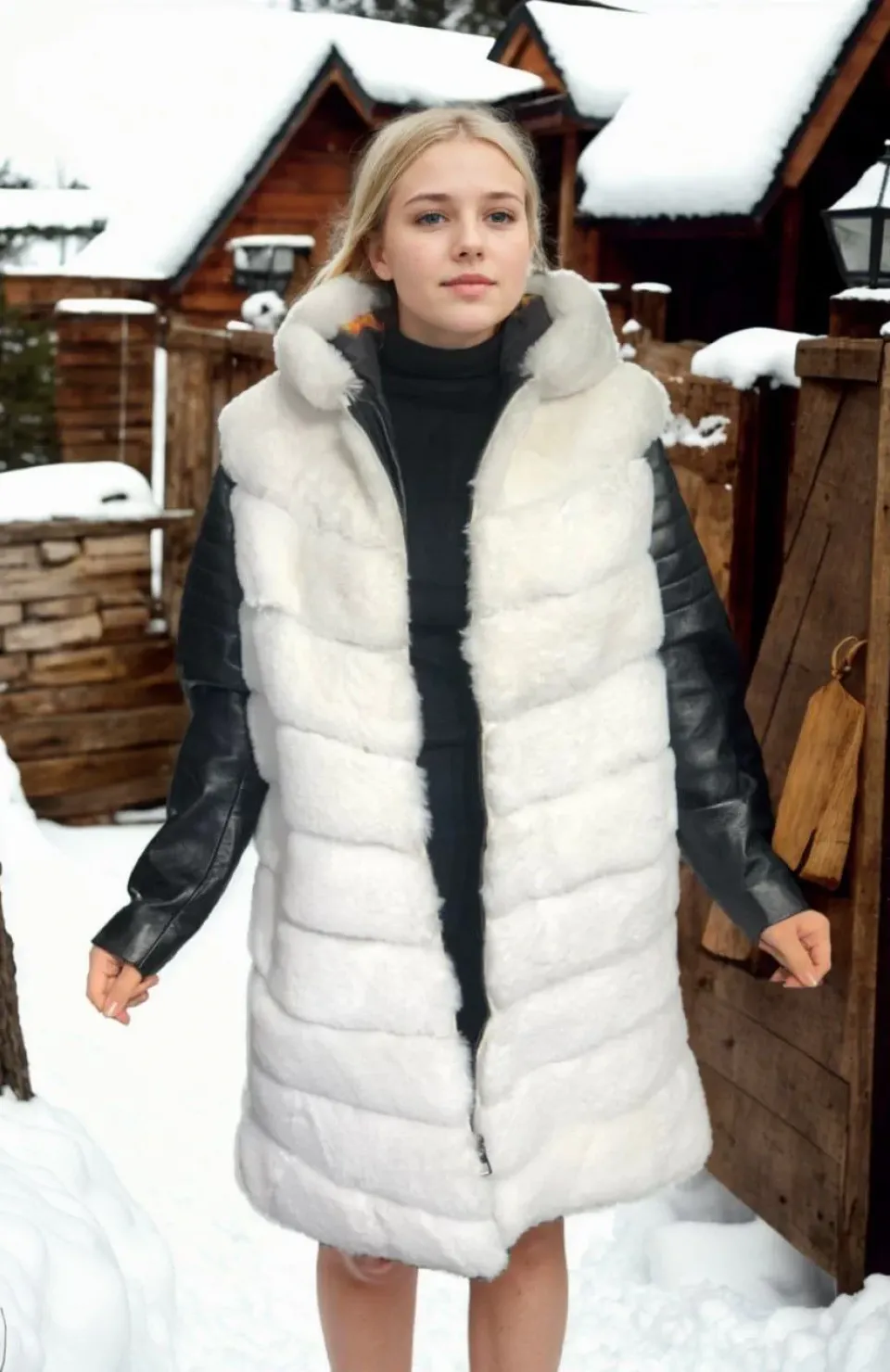 Kadın Hakiki Deri ve Suni Kürk - Beyaz