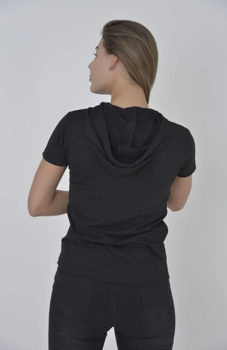 Kadın Kapşonlu Slim Fit T-shirt - Siyah Somersan Giyim | Kadın, Erkek ve Çocuk Moda