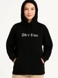 Kadın Kapşonlu Sweatshirt – Oversize Üç İplik Şardonlu Hoodie, “Other Lives” Ön & Arka Baskılı, Kanguru Cepli, Kışlık Rahat Günlük Stil- Siyah