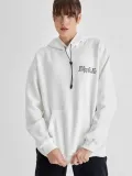 Kadın Kapüşonlu Sırt Baskılı Üç İplik Oversize Sweatshirt - Beyaz