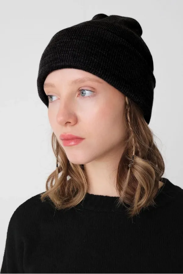 Kadın Katlamalı Basic Bere - Siyah