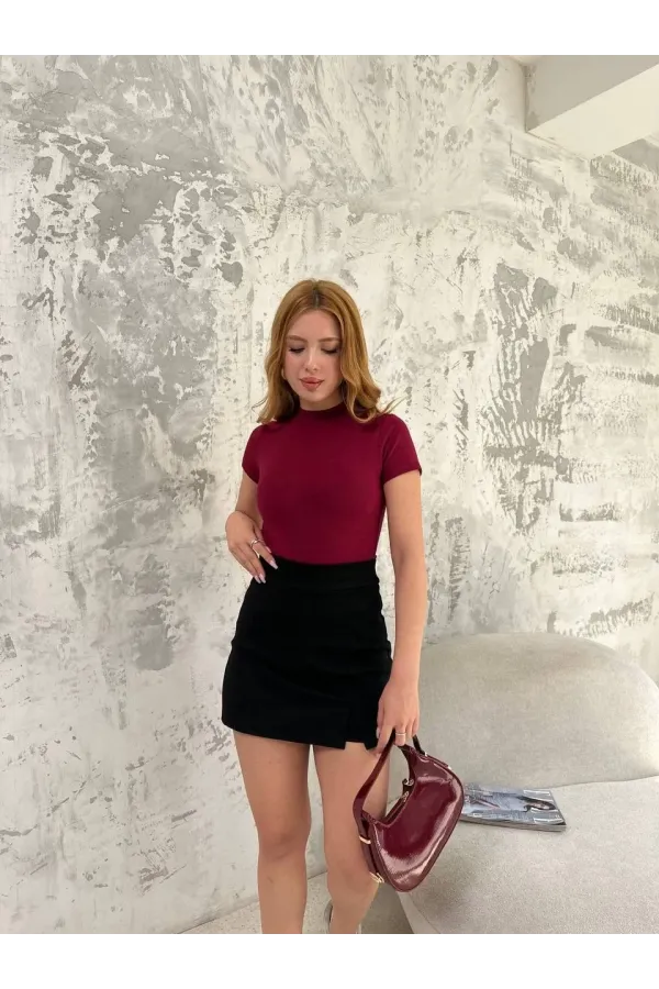 Kadın Kısa kol Badi bluz - Bordo