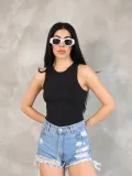 Kadın Kolsuz Badi bluz - Siyah
