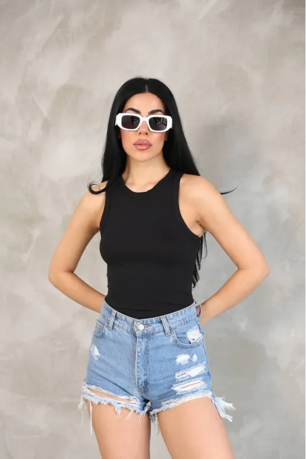 Kadın Kolsuz Badi bluz - Siyah