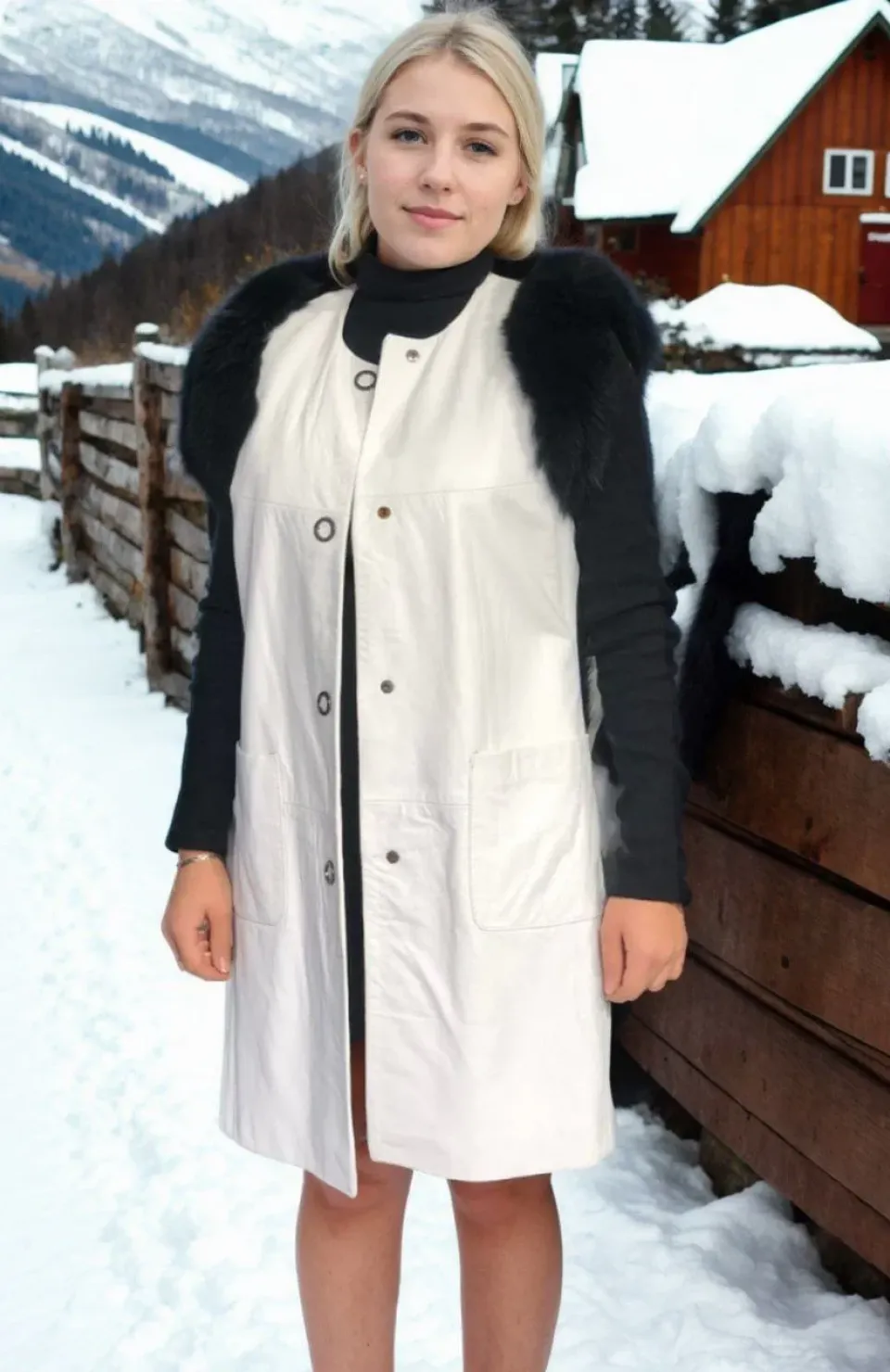 Kadın Kolsuz Hakiki Deri Kürk - Beyaz Somersan Giyim | Kadın, Erkek ve Çocuk Moda