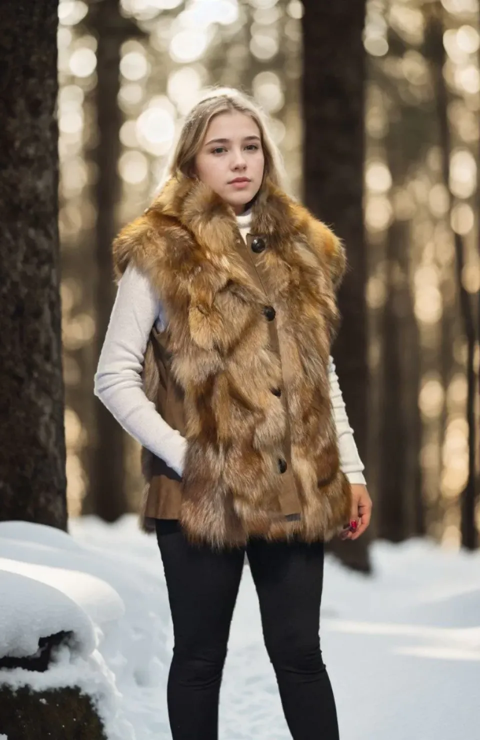 Kadın Kolsuz Hakiki Deri Kürk - Kahve Somersan Giyim | Kadın, Erkek ve Çocuk Moda