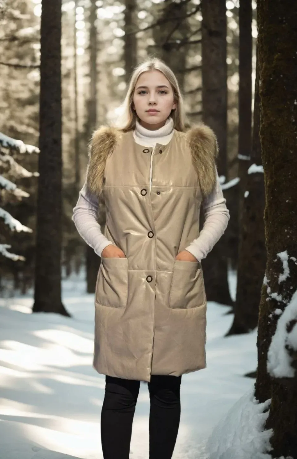 Kadın Kolsuz Hakiki Deri Kürk - Krem Somersan Giyim | Kadın, Erkek ve Çocuk Moda