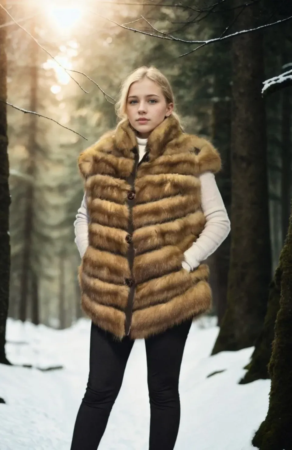 Kadın Kolsuz Hakiki Kürk - Kahve