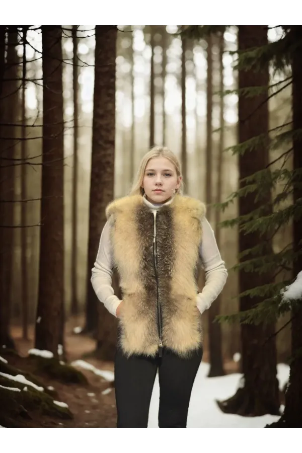 Kadın Kolsuz Hakiki Yelek - Fuşya