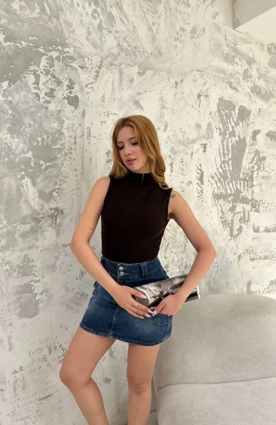 Kadın Kolsuz Yarım Bağazlı Badi bluz - Siyah