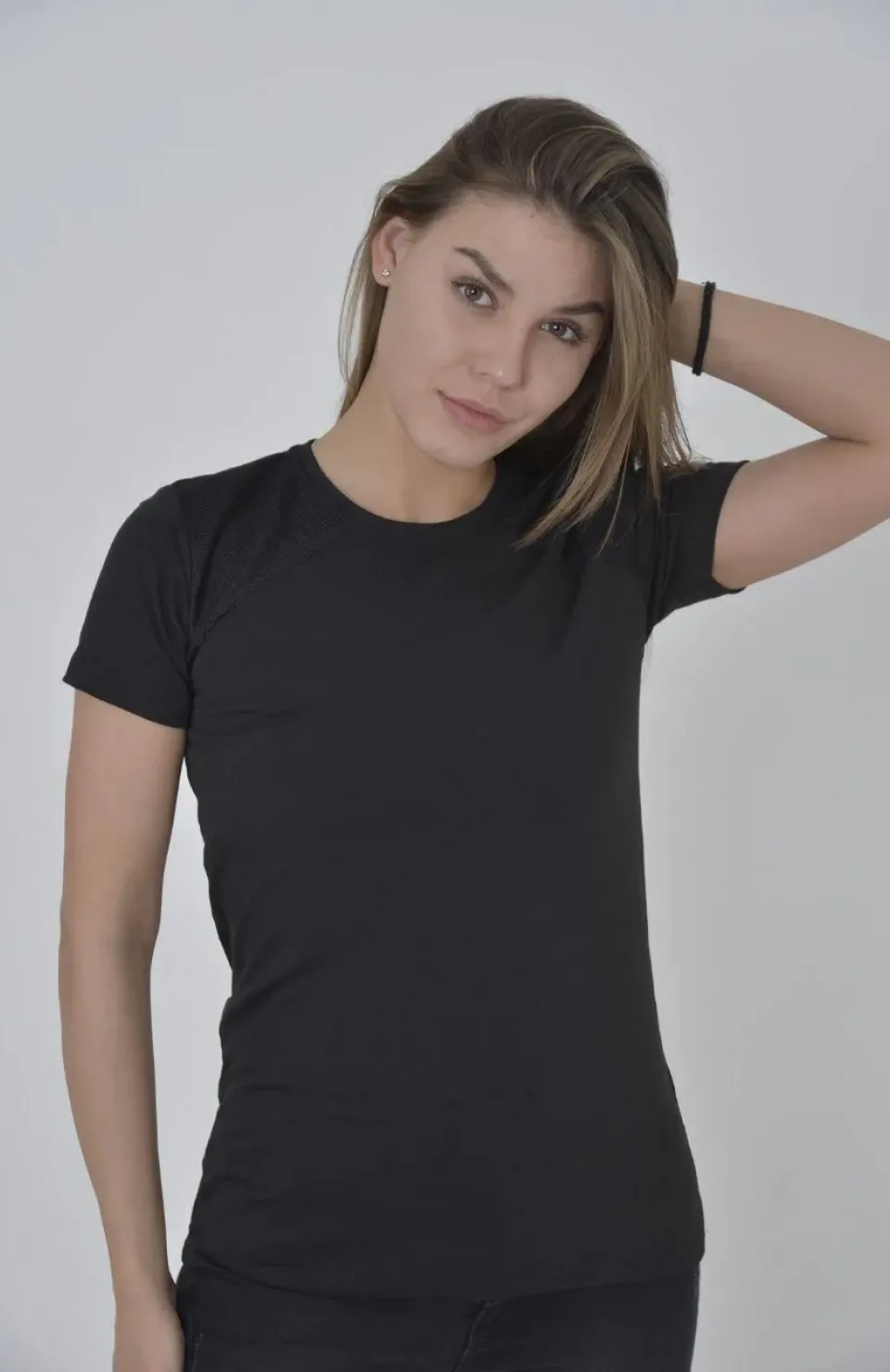 Kadın Omuz Fileli Slim Fit T-shirt - Siyah Somersan Giyim | Kadın, Erkek ve Çocuk Moda