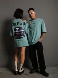 Kadın Oversize Baskılı Tişört – Golf GTI Retro Araba Desenli, Ön & Arka Dijital Baskı, Sokak Modası Stil - Mint Yeşili