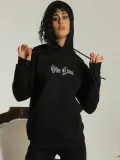 Kadın Oversize Üç İplik Kapüşonlu Sweatshirt – Siyah “Other Lives” Ön ve Arka Baskılı, Şardonlu Kışlık, Rahat Günlük Model Siyah