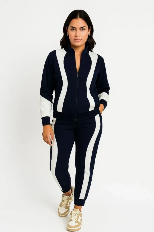 Kadın Premium Parçalı Eşofman Takım - Dik Yaka Fermuarlı Sweatshirt - Siyah