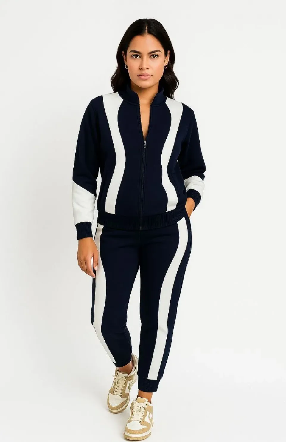 Kadın Premium Parçalı Eşofman Takım - Dik Yaka Fermuarlı Sweatshirt - Siyah