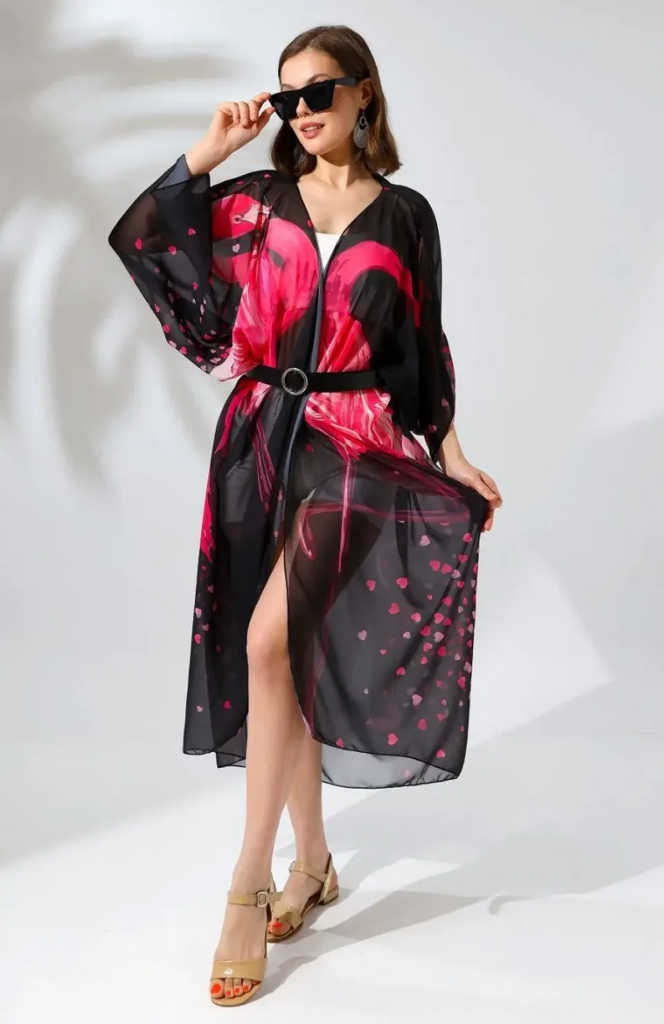 Kadın Rahat Kesim Şifon Kimono - Siyah