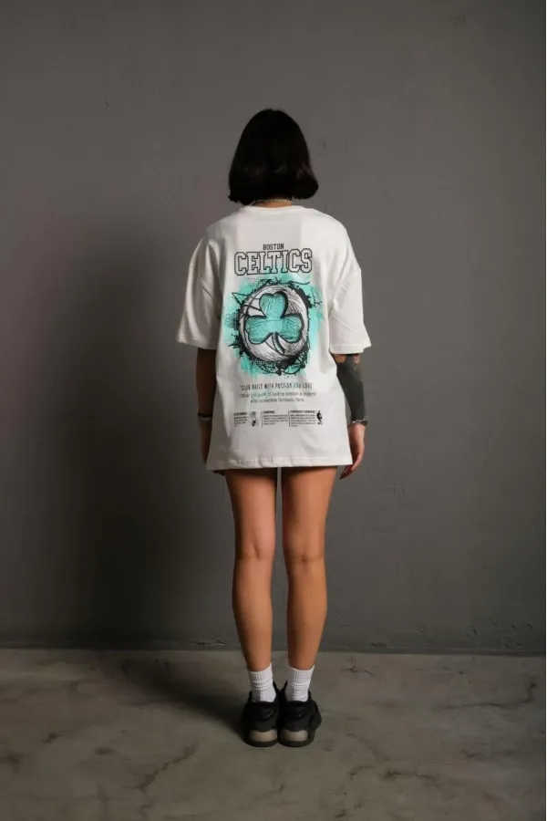 Kadın Sırt Baskılı T-shirt - Beyaz