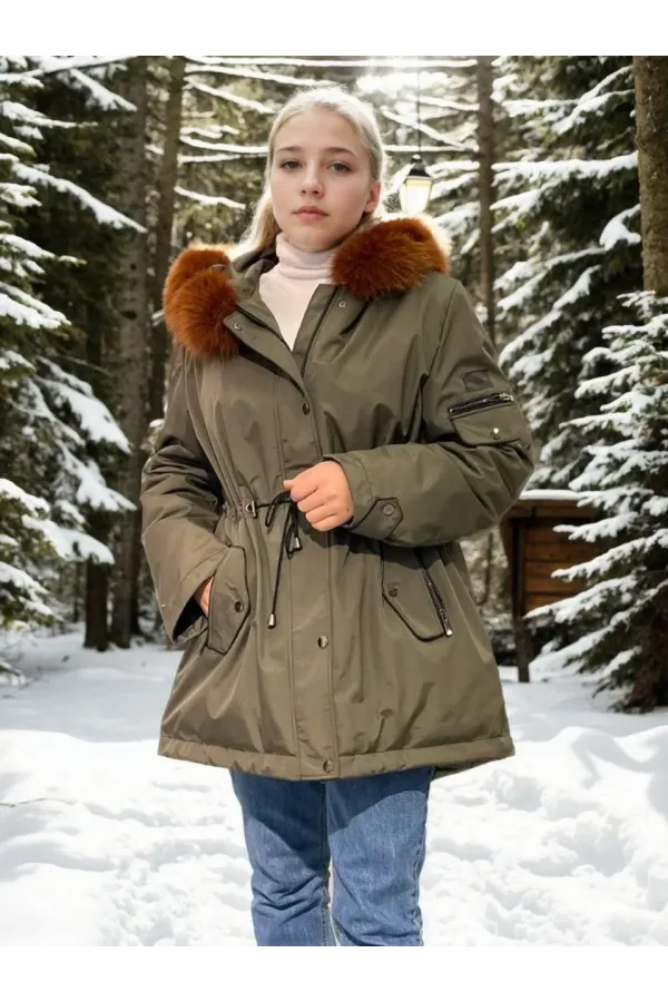 Kadın Su Geçirmez Kapüşonlu Mont - Haki