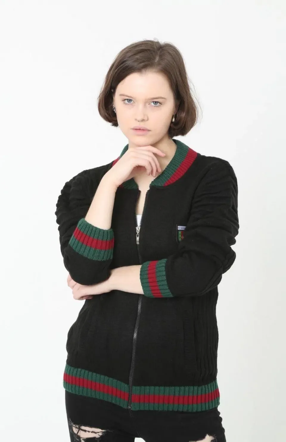 Kadın Tam Fermuarlı Triko Hırka - Siyah Somersan Giyim | Kadın, Erkek ve Çocuk Moda