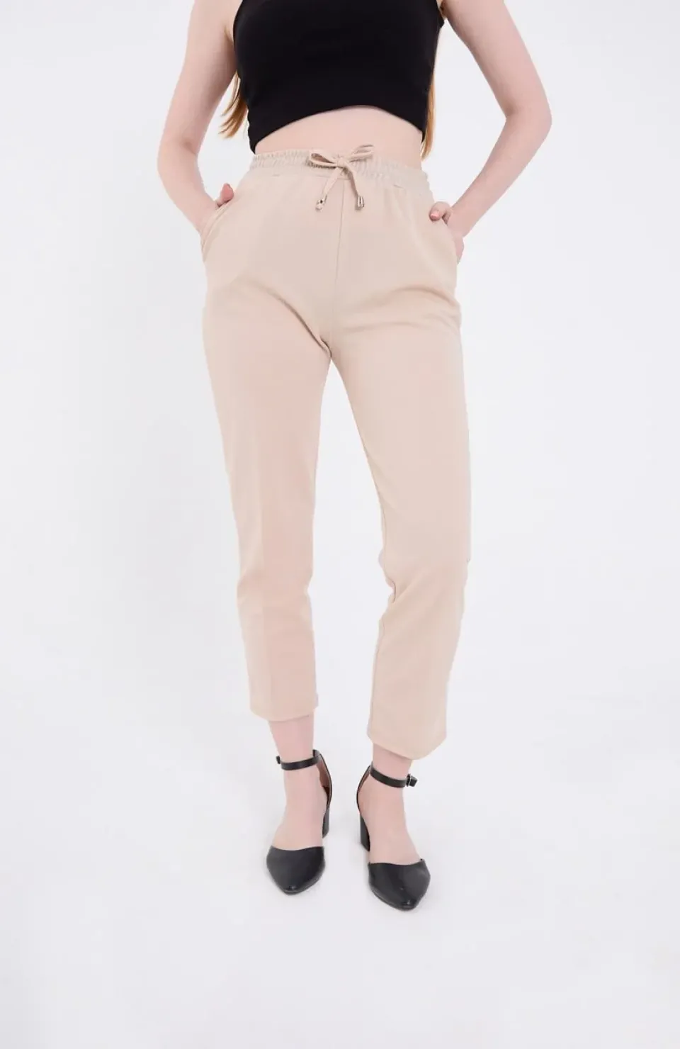 Kadın Tam Kalıp Basic Eşofman Pantolon - Bej