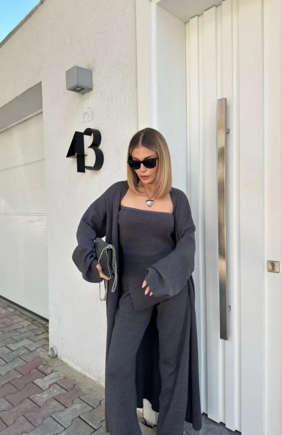 Kadın Triko Üçlü Takım - Füme Somersan Giyim | Kadın, Erkek ve Çocuk Moda