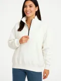 Kadın Üç İplik Dık Yaka Yarım Fermuarlı SweatShirt - Beyaz