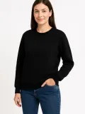 Kadın Üç İplik Düz Bisiklet Yaka SweatShirt - Siyah
