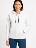 Kadın Üç İplik Kapüşonlu Kanguru Çepli SweatShirt hoodie - Beyaz