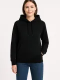 Kadın Üç İplik Kapüşonlu Kanguru Cepli Sweatshirt hoodie - Siyah