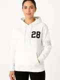 Kadın Üç İplik Kapüşonlu Ön ve Arka Baskılı SweatShirt hoodie - Beyaz