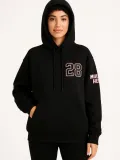 Kadın Üç İplik Kapüşonlu Ön ve Arka Baskılı SweatShirt hoodie - Siyah