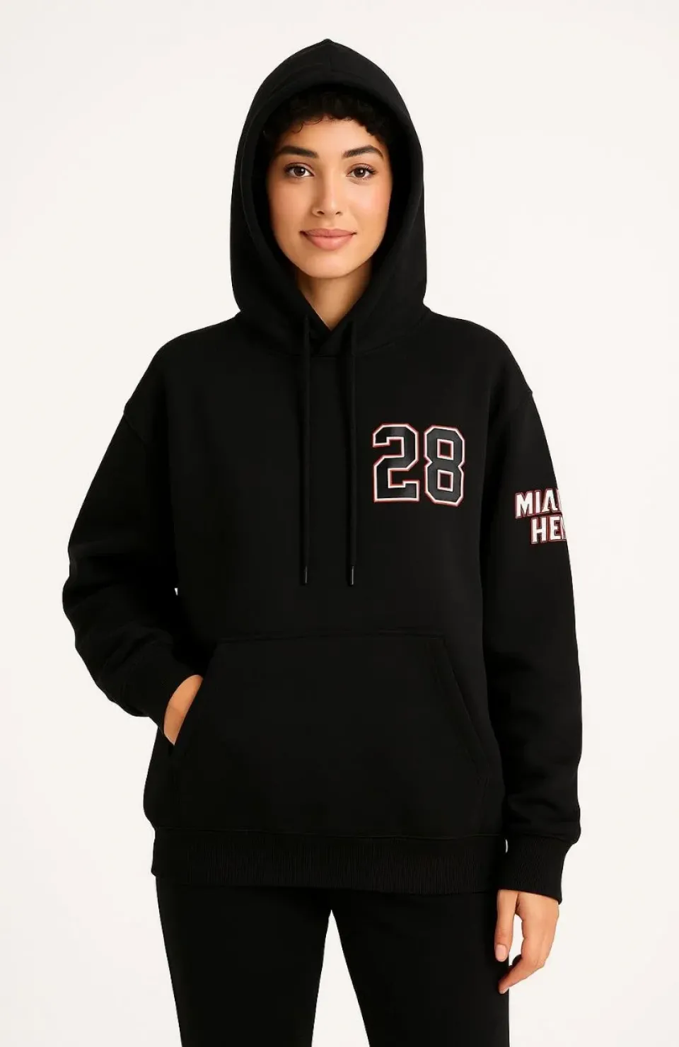 Kadın Üç İplik Kapüşonlu Ön ve Arka Baskılı SweatShirt hoodie - Siyah