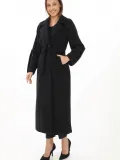 Kadın Uzun Kaşe Kaban – Yünlü Dokuma Kaşmir Kumaş, Kruvaze Yaka, Kuşaklı Astarlı Tesettür Uyumlu Şık Kışlık Siyah Model - Siyah Somersan Giyim | Kadın, Erkek ve Çocuk Moda
