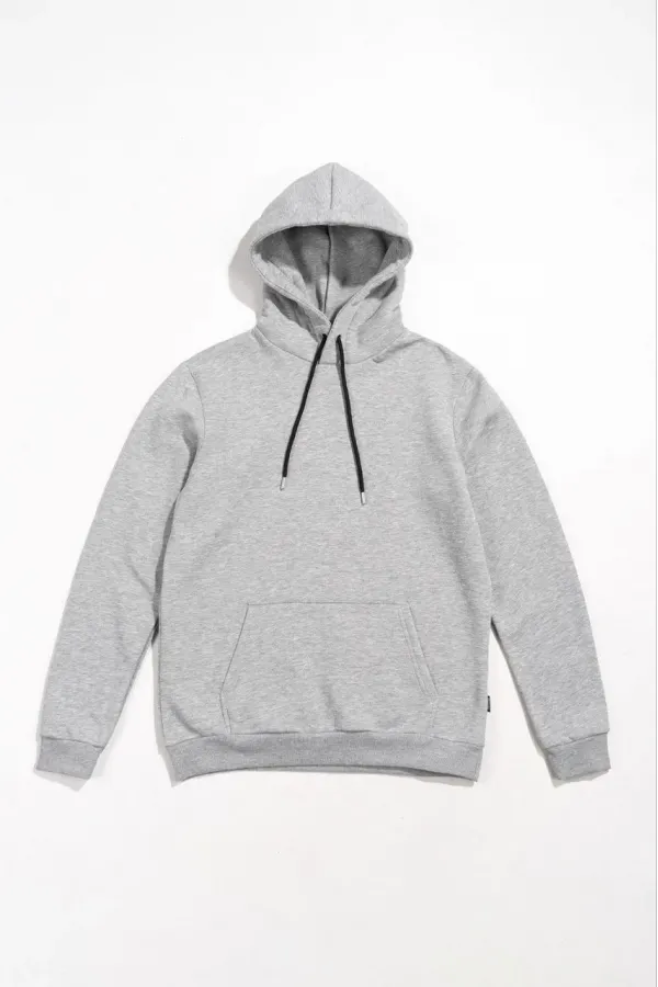 Kadın Uzun Kol Kapşonlu Basic Sweatshirt hoodie - Gri