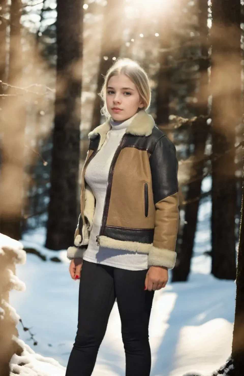 Kadın Uzun Kollu Yakalı Hakiki Kürk - Kahve