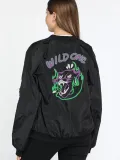 Kadın Wild One Baskılı Bomber Mont – Siyah Renk, Oversize Rahat Kalıp, Fermuarlı, Cepli, Günlük Şık Kapitone Mont - Siyah