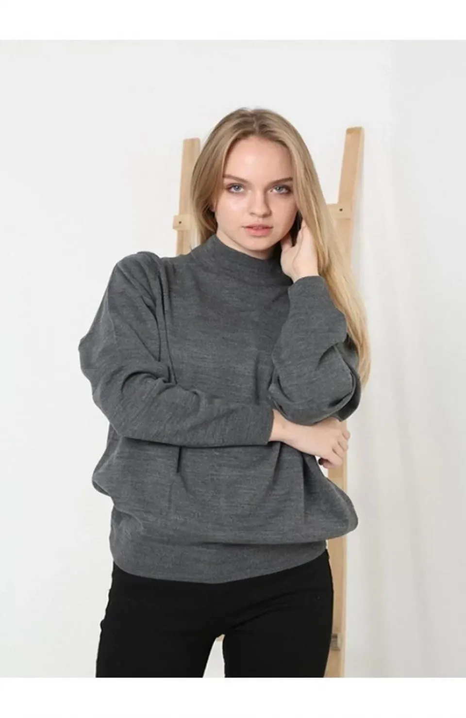 Kadın Yarım Balıkçı Yaka Triko Kazak - Füme Somersan Giyim | Kadın, Erkek ve Çocuk Moda
